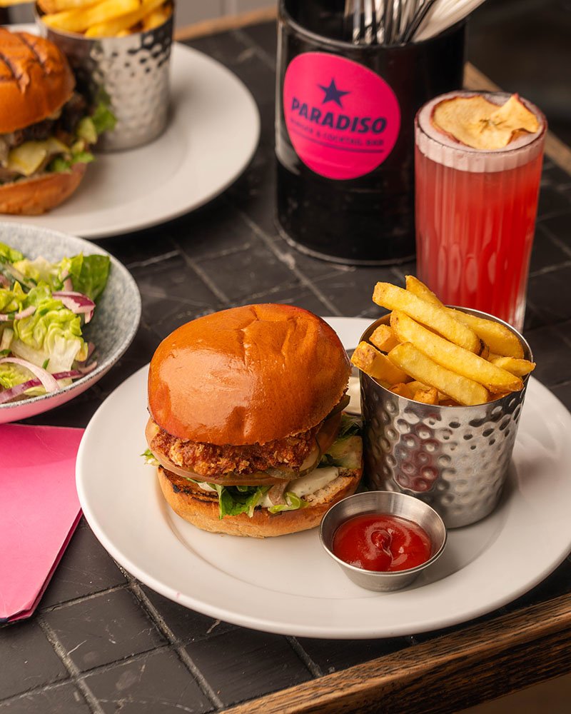 burger and fries at Paradiso